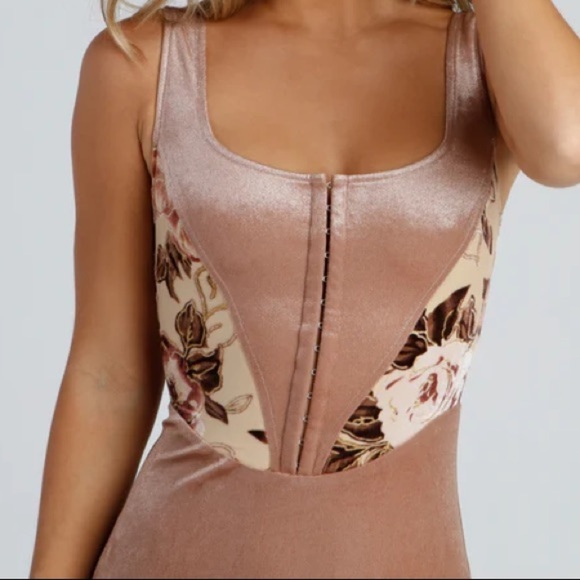 Windsor Floral Velvet Hook-Eye Closure Scoop Neck Zip-Up Dress Women’s Medium - Picture 3 of 16